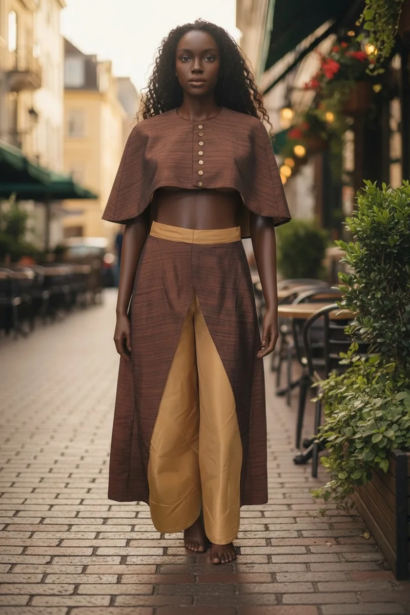 Architectural Set photographed full length on the street.